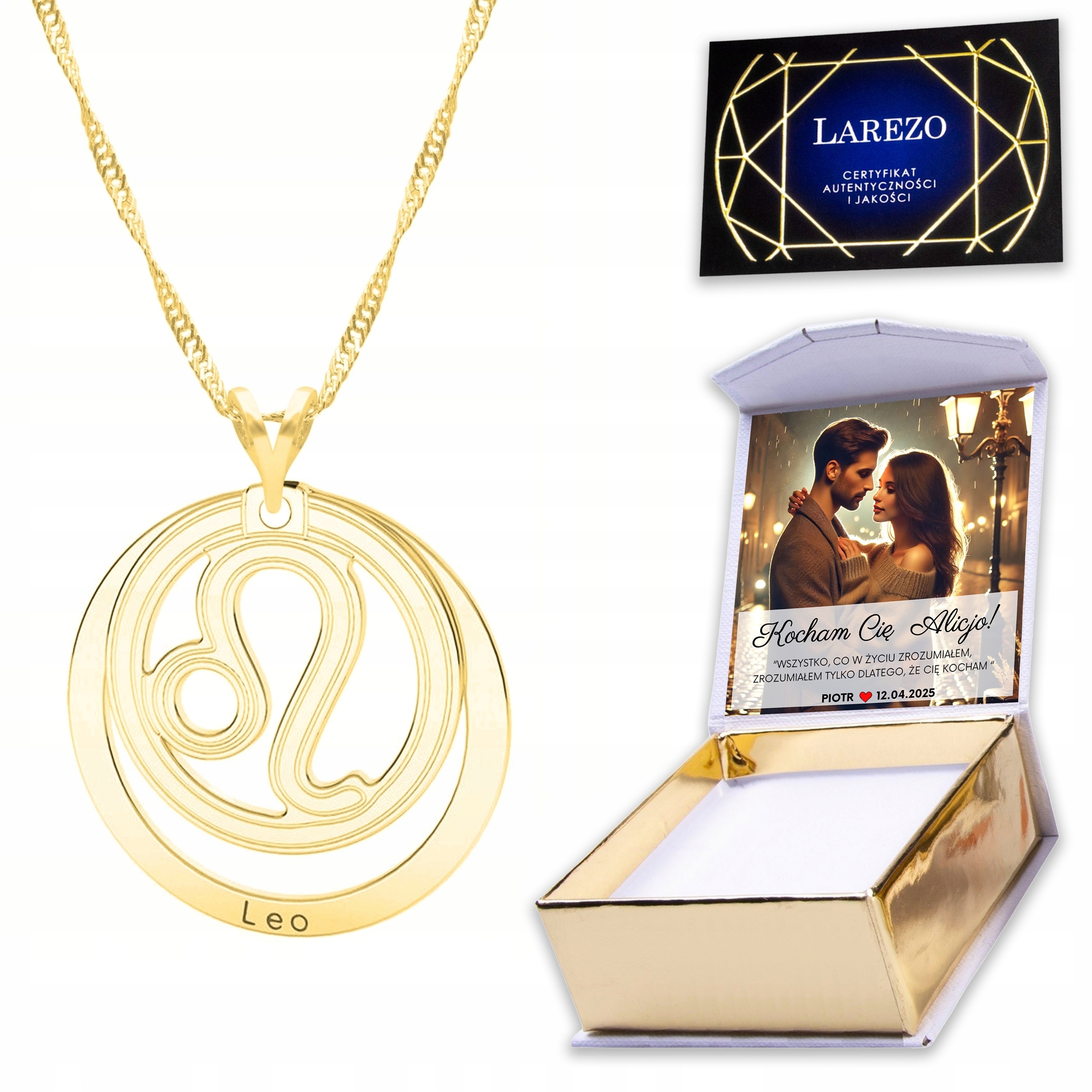 Zlatý náhrdelník 925 Znamení zvěrokruhu Lev s lvem Leo pro lva Leona Potisk