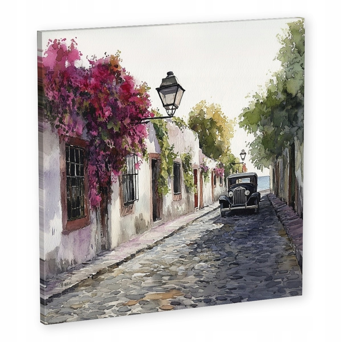 Plátno Obraz Na Plátně Ulice Domy Moře Auto Květiny 60x60