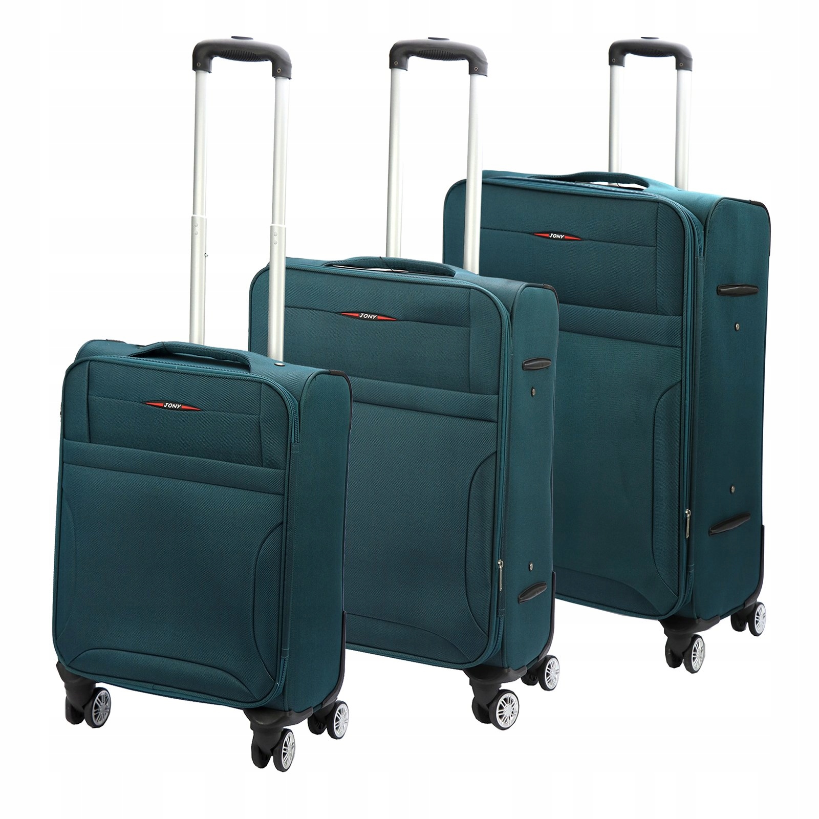 KOMPLET MIĘKKICH WALIZEK PODRÓŻNYCH MAŁA ŚREDNIA DUŻA MARKI JONY Kolor zielony
