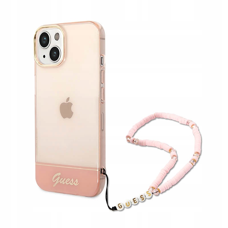 Guess Translucent Pearl Strap – Pouzdro pro iPhone 14 Plus (růžové)