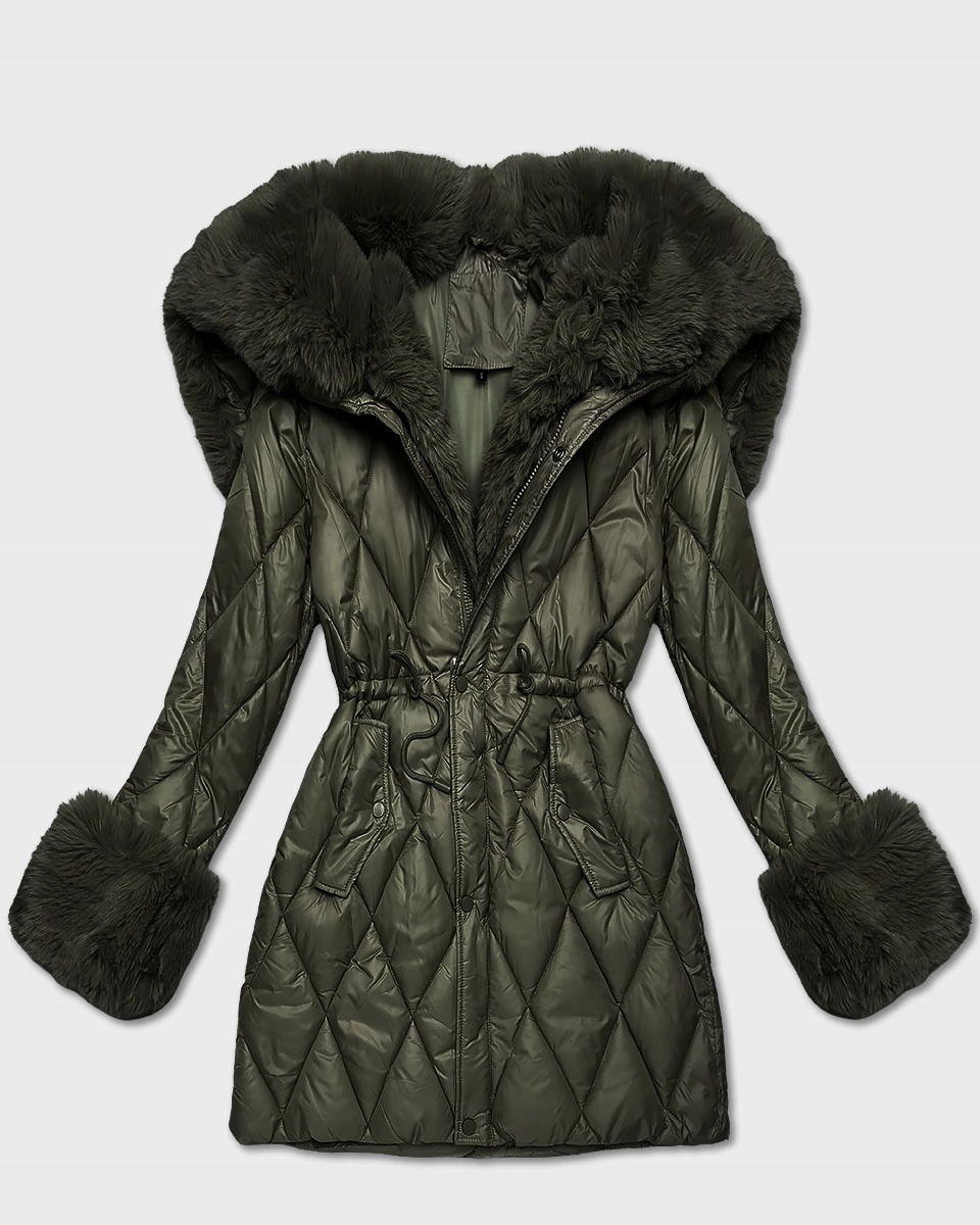 Prošívaná Bunda Kapuce 2635# Khaki S (36)