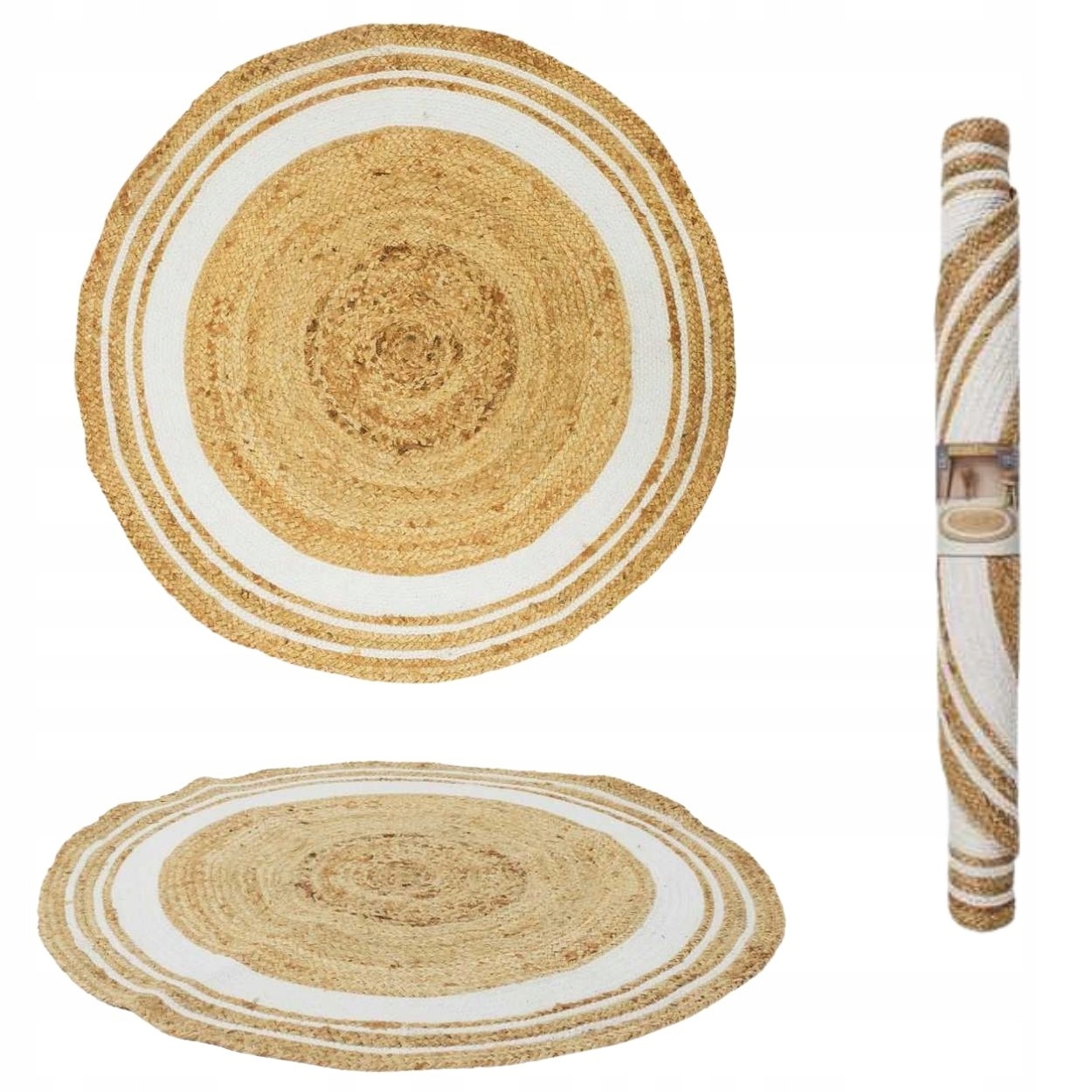 Dywan jutowy Boho Ring 90 cm juta biały okrągły do salonu sypialni