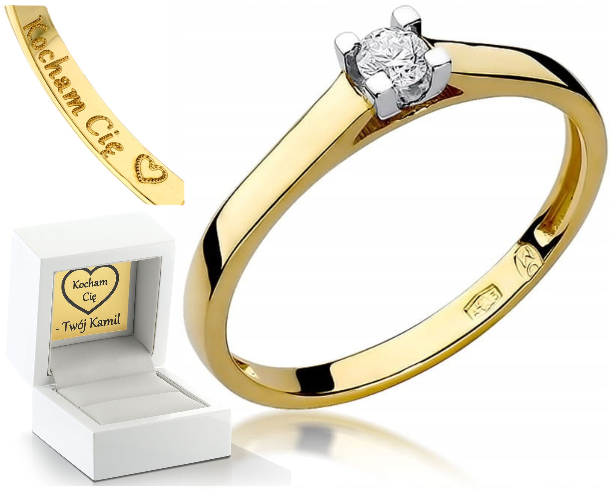 Zásnubní Prstýnek S Briliantem Žluté Zlato Gravírování 585 Bonus Dárek