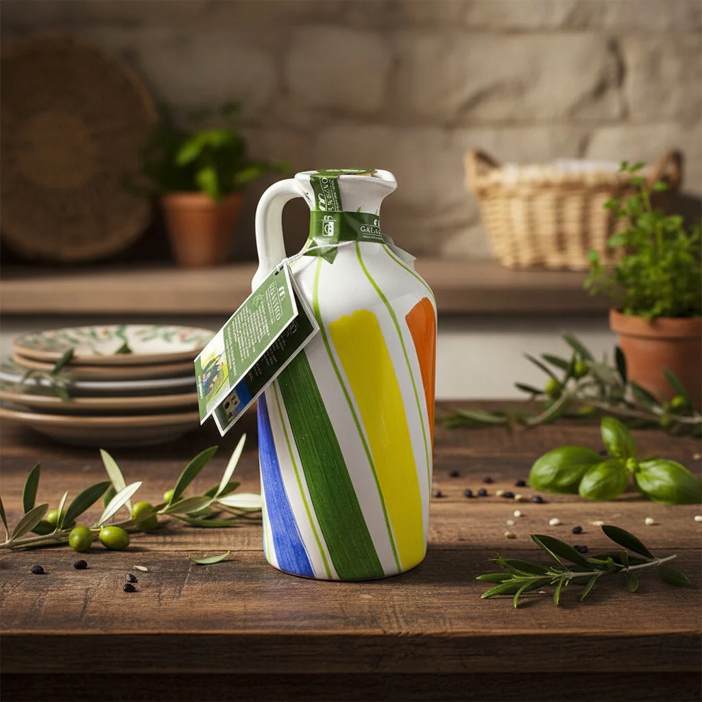 Extra panenský olivový olej v ručně zdobené keramické nádobě (500ml)