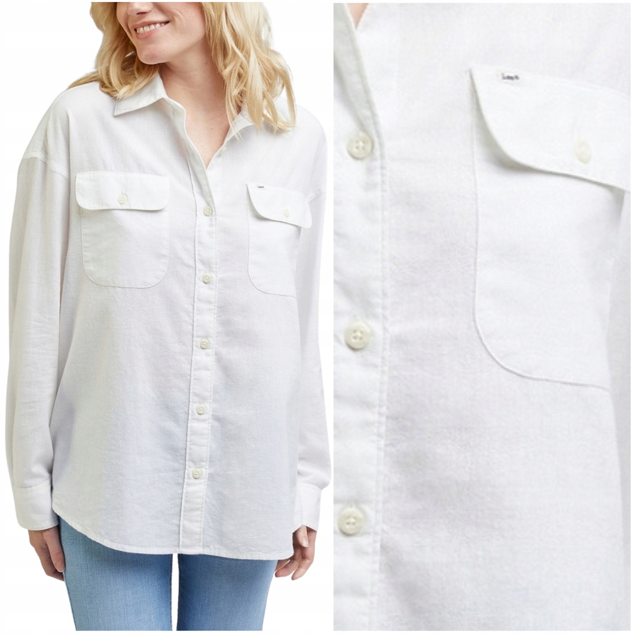 Lee Frontier Shirt Bright bílá volná bavlněná lenová dámská košile M