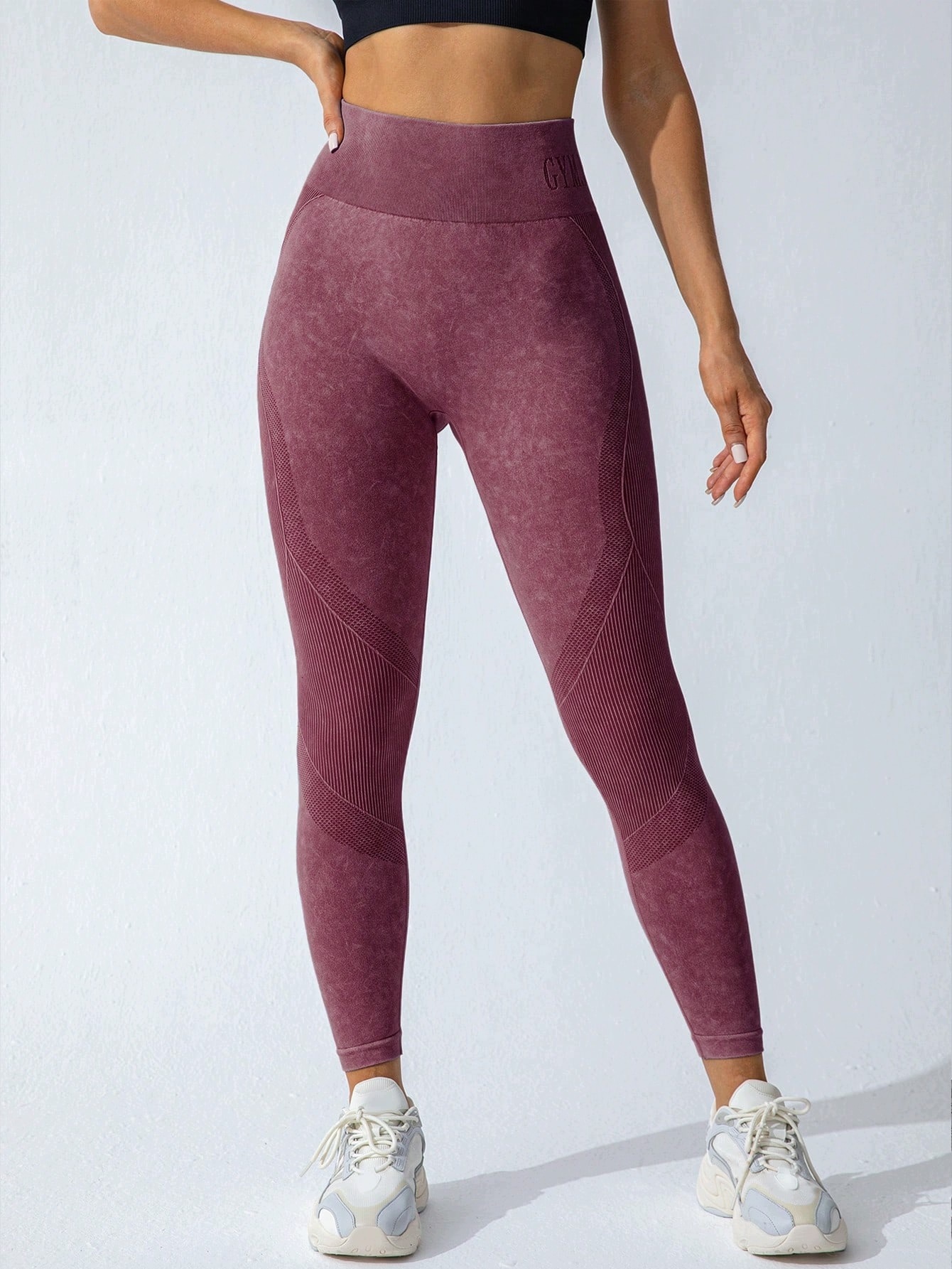 Shein Legginsy Sportowe Burgundowe Z Modelującymi Panelami M 1ŁA