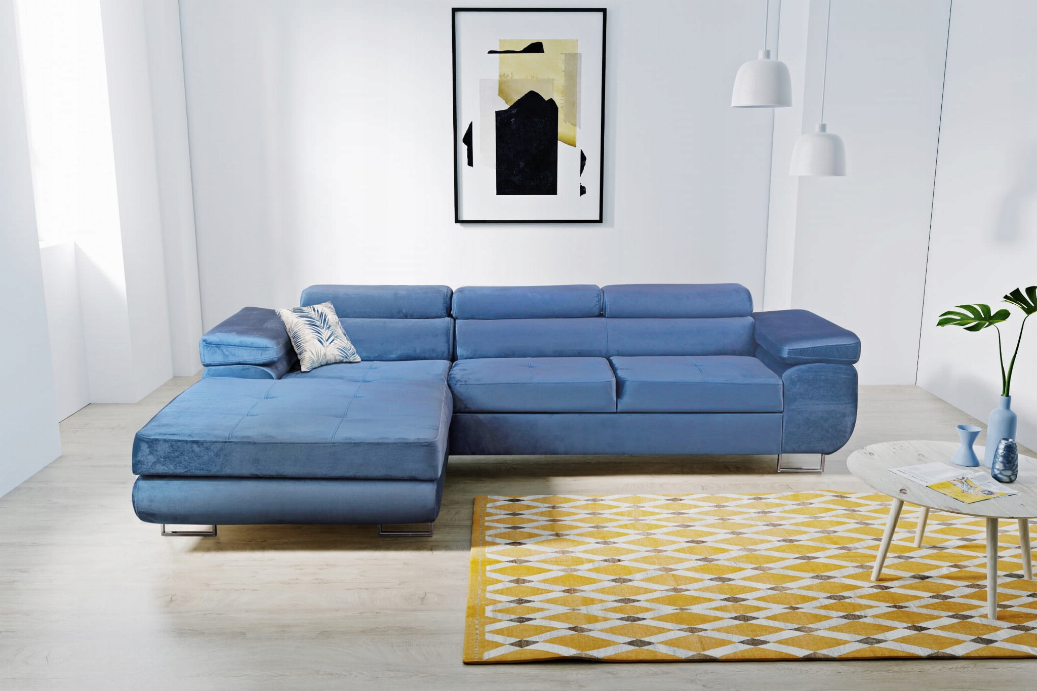 Rohová Sedací Souprava s funkcí spaní, rozkládací pohovka, úložný box, mix barev Agrigento