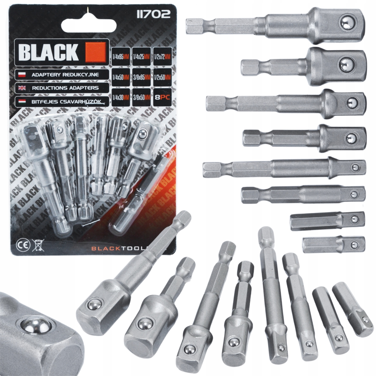 PRZEJŚCIÓWKI REDUKCJE NA NASADKI DO WKRĘTARKI HEX GRZECHOTKI 1/4 3/8 1/2