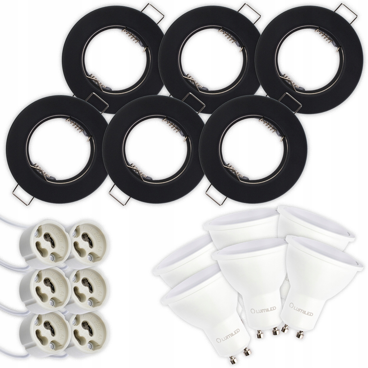 6x Oprawa HALOGENOWA STAŁA Czarny + LED GU10 3W