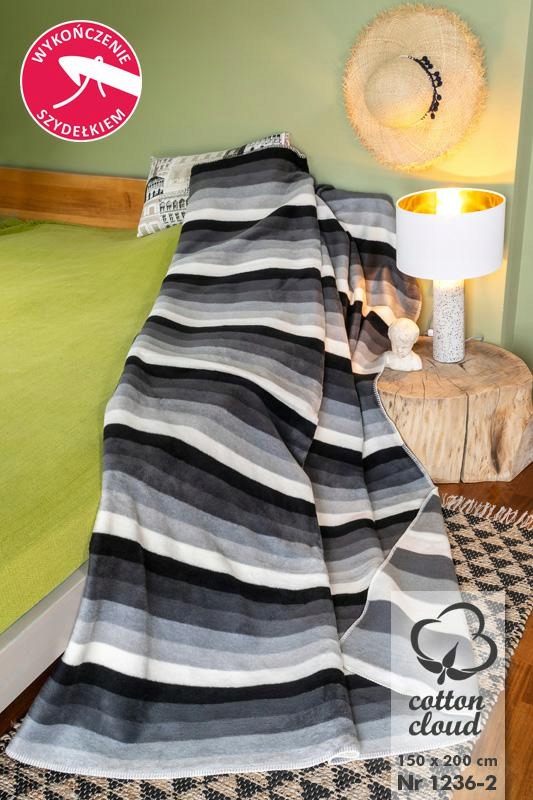 Akrylová bavlněná deka 150x200 proužky ekri šedá černá přehoz pléd