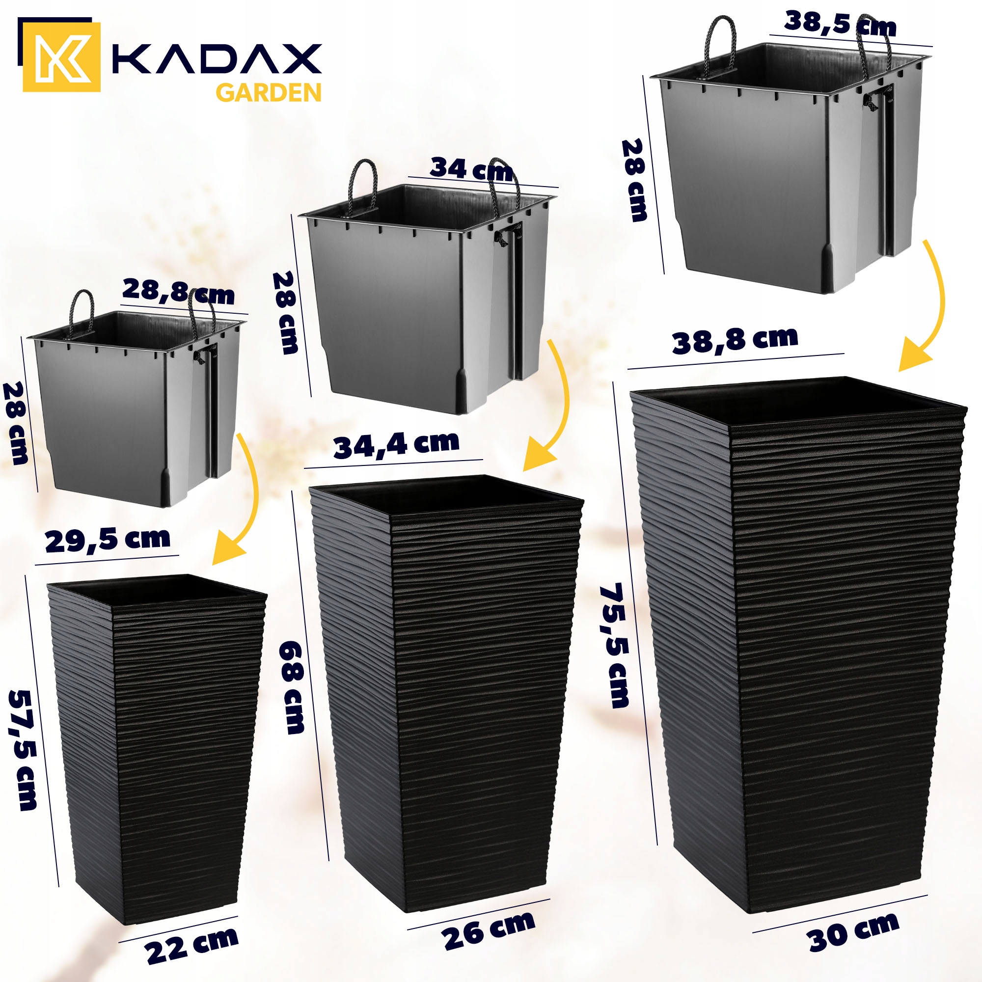 ZESTAW 3x DONICA DONICZKA WKŁAD WYSOKA CZARNA 75cm Kod producenta K8072