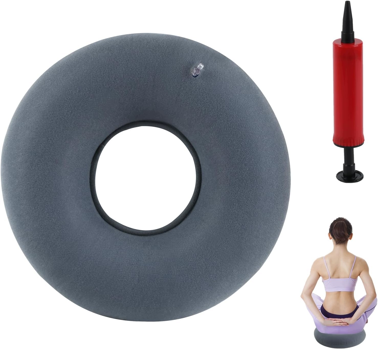 Nadmuchiwana poduszka do siedzenia donut pooperacyjna z pompką – 34 cm