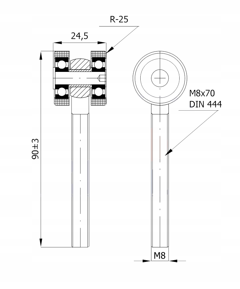 WÓZEK ROLKA do bramy drzwi PROFIL 30x30 ze śrubą P-2T-30/M8 Marka Zabi