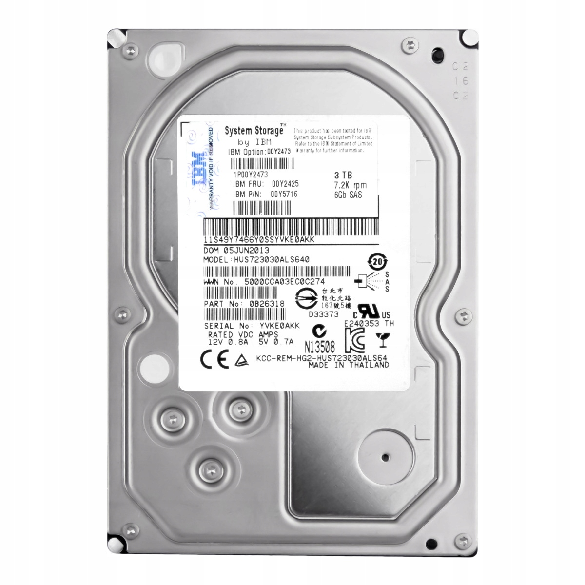 Ibm 00Y2425 00Y5716 3TB 7.2K 64MB SAS-2 3.5'' HUS723030ALS640