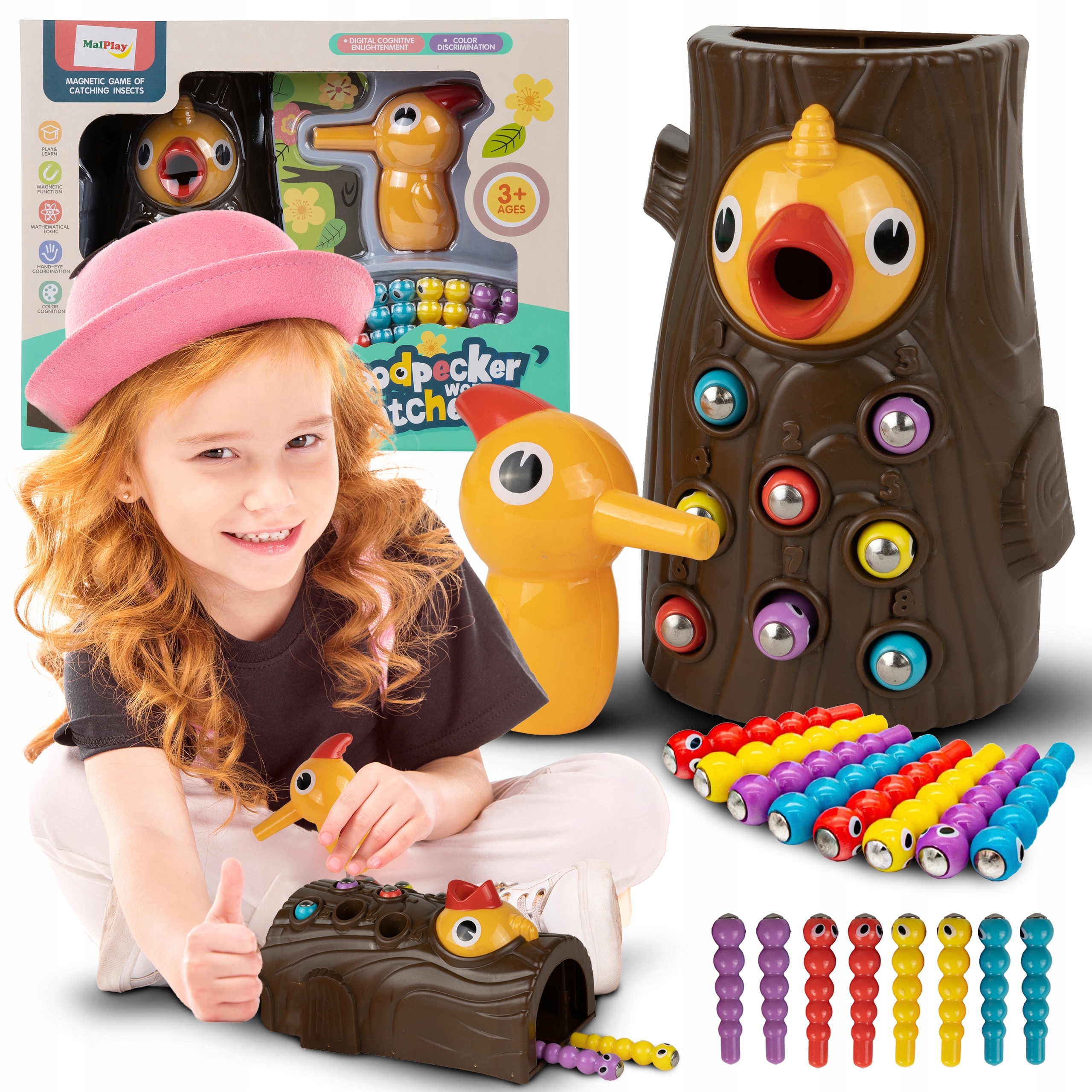 RODZINNA GRA ZRĘCZNOŚCIOWA MAGNETYCZNA DZIĘCIOŁ I ROBACZKI ZESTAW PREZENT