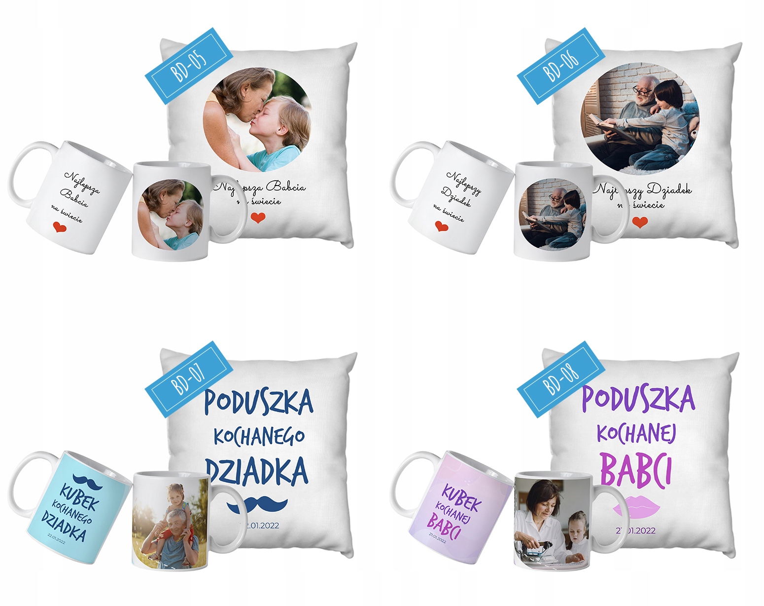 Poduszka i kubek ze zdjęciem dzień Babci i Dziadka Szerokość produktu 40 cm