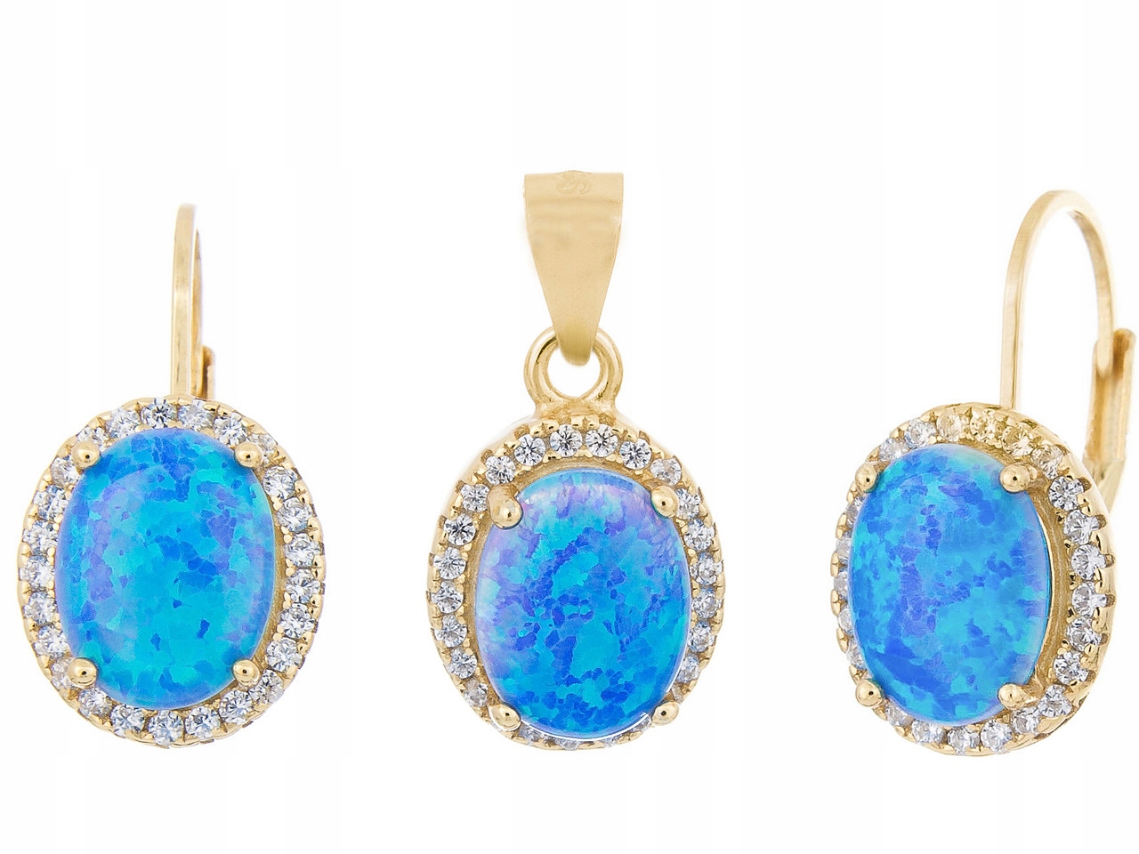 Piękny Srebrny Komplet Z Opalem Kol+wis Pozłocony