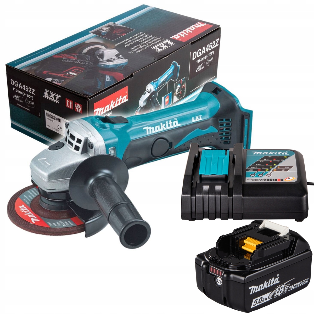 Makita DGA452Z Zestaw Szlifierka Kątowa 18V 5AH Ładowarka 115MM Katówka