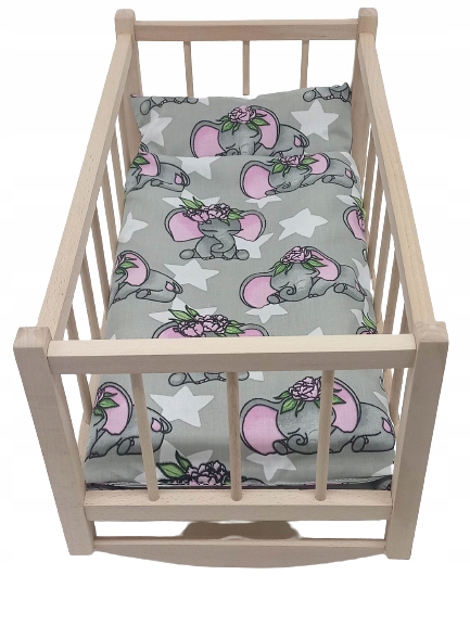 KOŁYSKA DLA LALEK DREWNIANA DLA LALKI +POŚCIEL 3EL