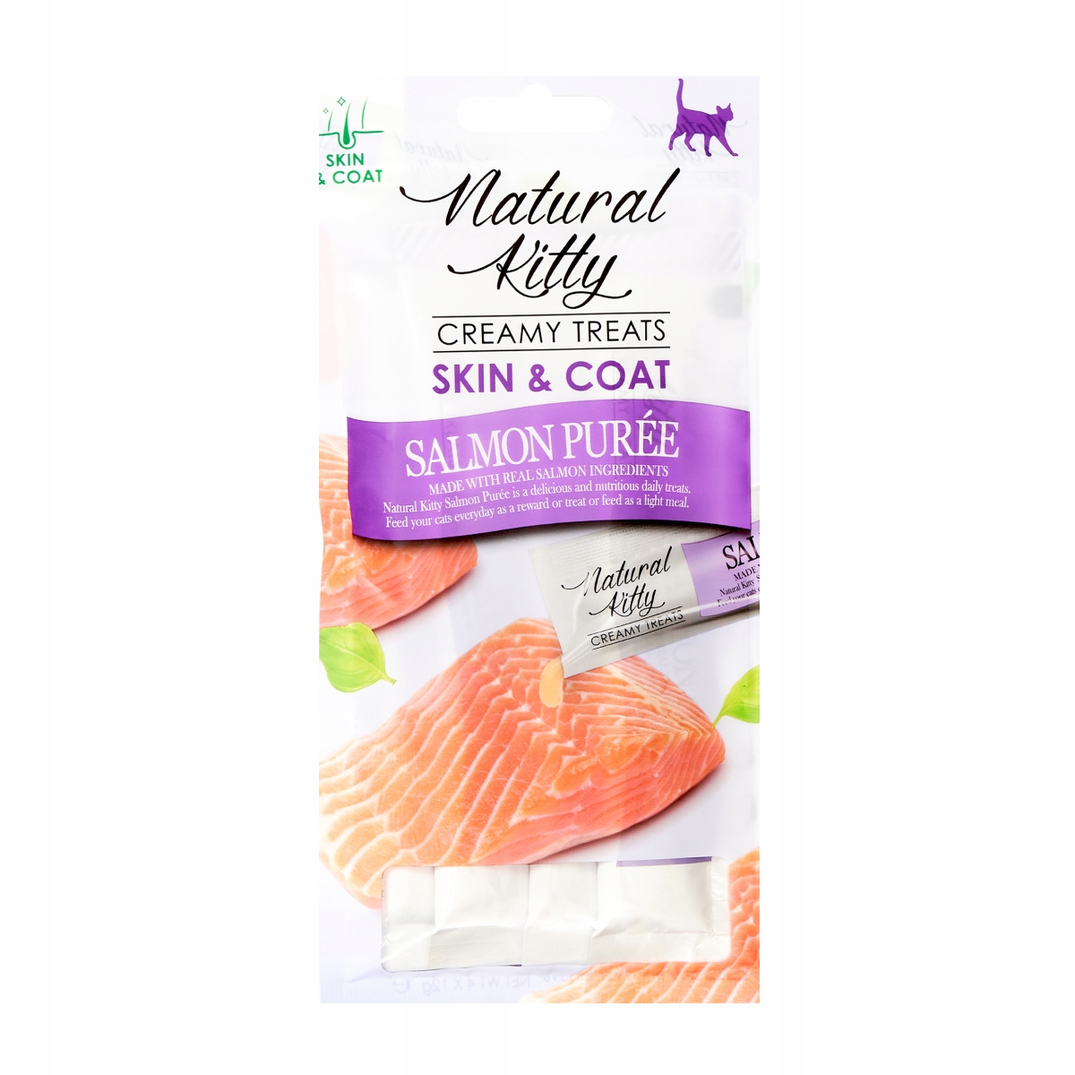 Levně Natural Kitty 100% pamlsek pro kočky pyré lososová kůže srst 12x48g