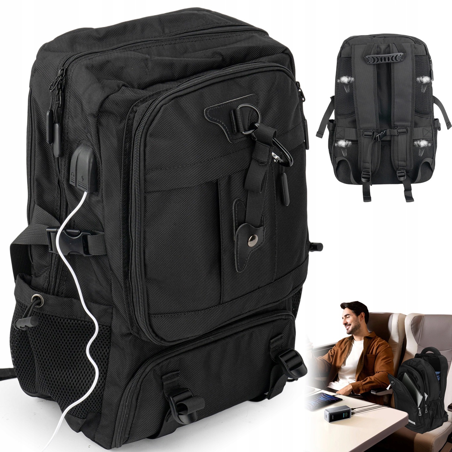 Plecak Podróżny 60L Rozszerzany Z Przegrodą Na Buty I Laptop Czarny