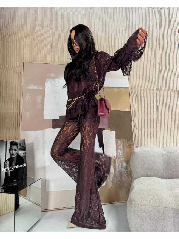 Dámské kalhoty Krajkové zvony LaMilla Čokoláda Bronz Polský Výrobce 34