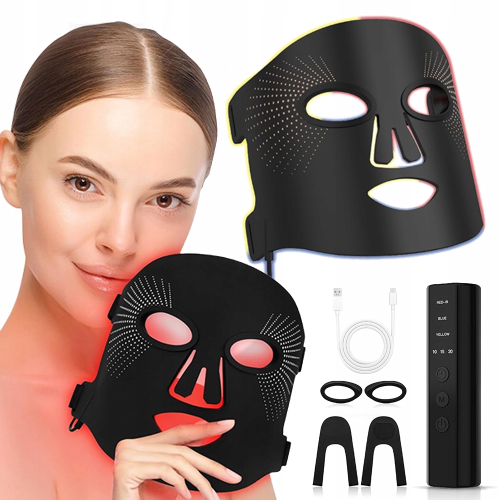 Obličejová Maska Pro Světelnou Terapii 3 Barvy Led S Dálkovým Ovládáním Pro Omlazení Pleti