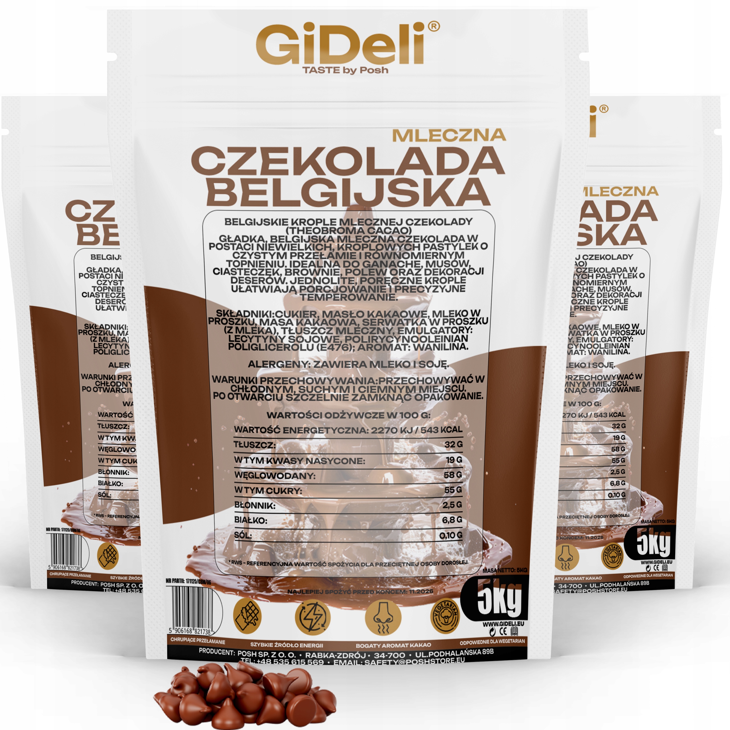 Levně GiDeli Čokoláda Belgická Mléčná 3x 5 kg pro fondue fontány dezertů