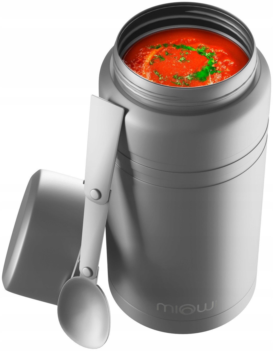 Termos obiadowy stalowy z łyżką na żywność Miowi 750 ml Srebrny