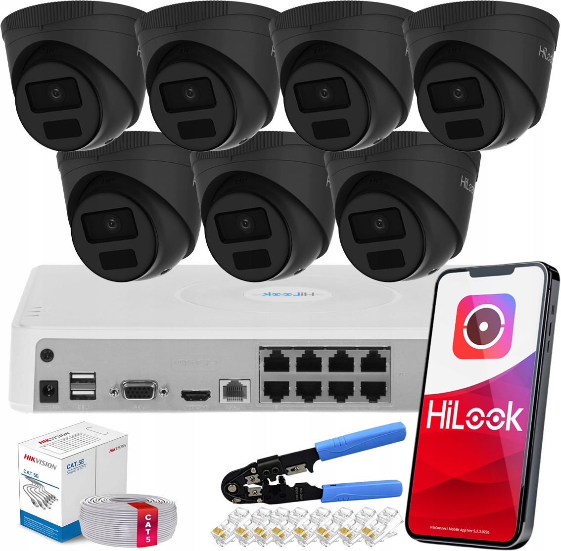 Sada pro monitorování 4MPx 7 kamer IPC-T241H-C Black Hilook od společnosti Hikvision