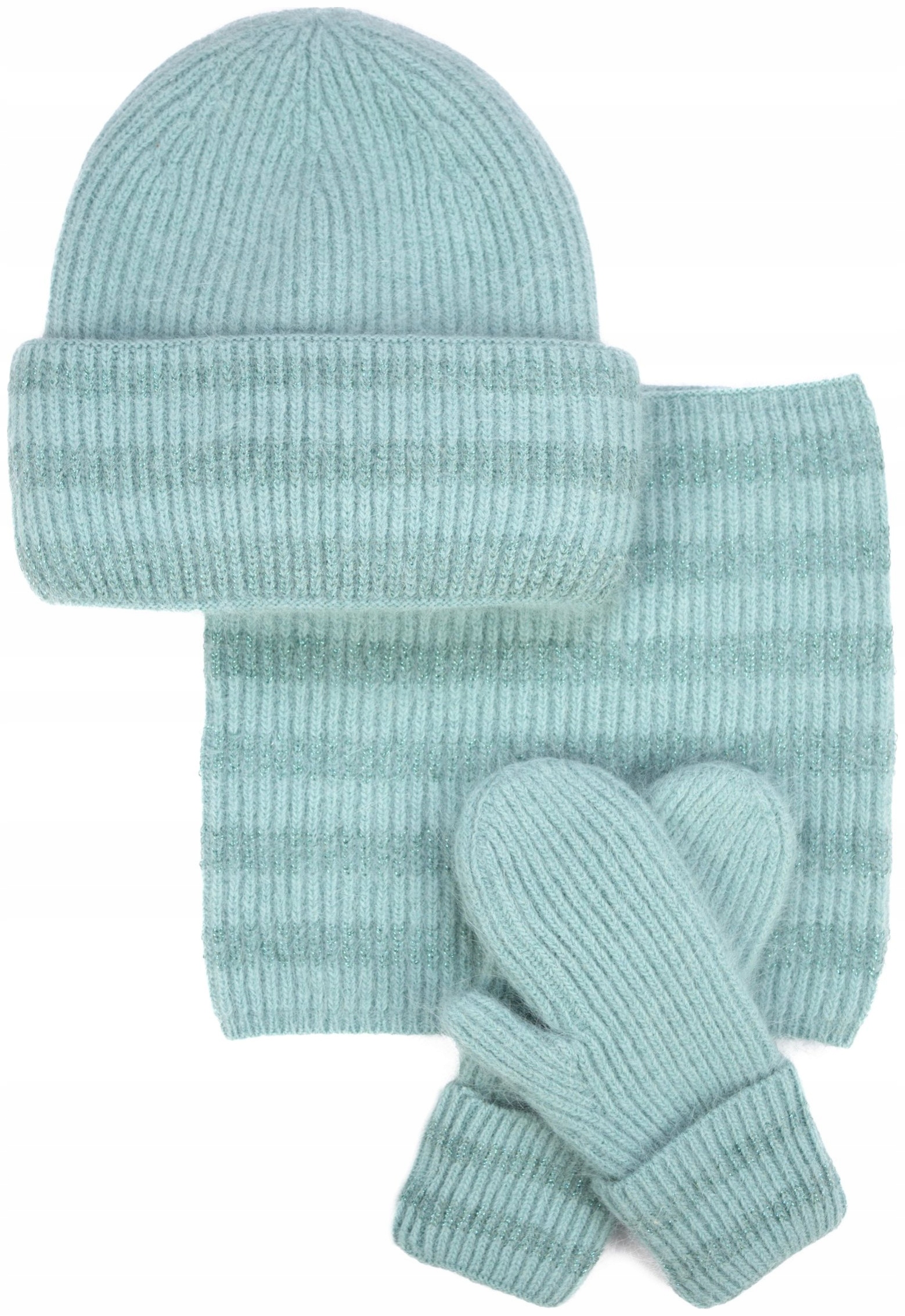 Sada: čepice, šála a rukavice Allenspark angorová, mátová