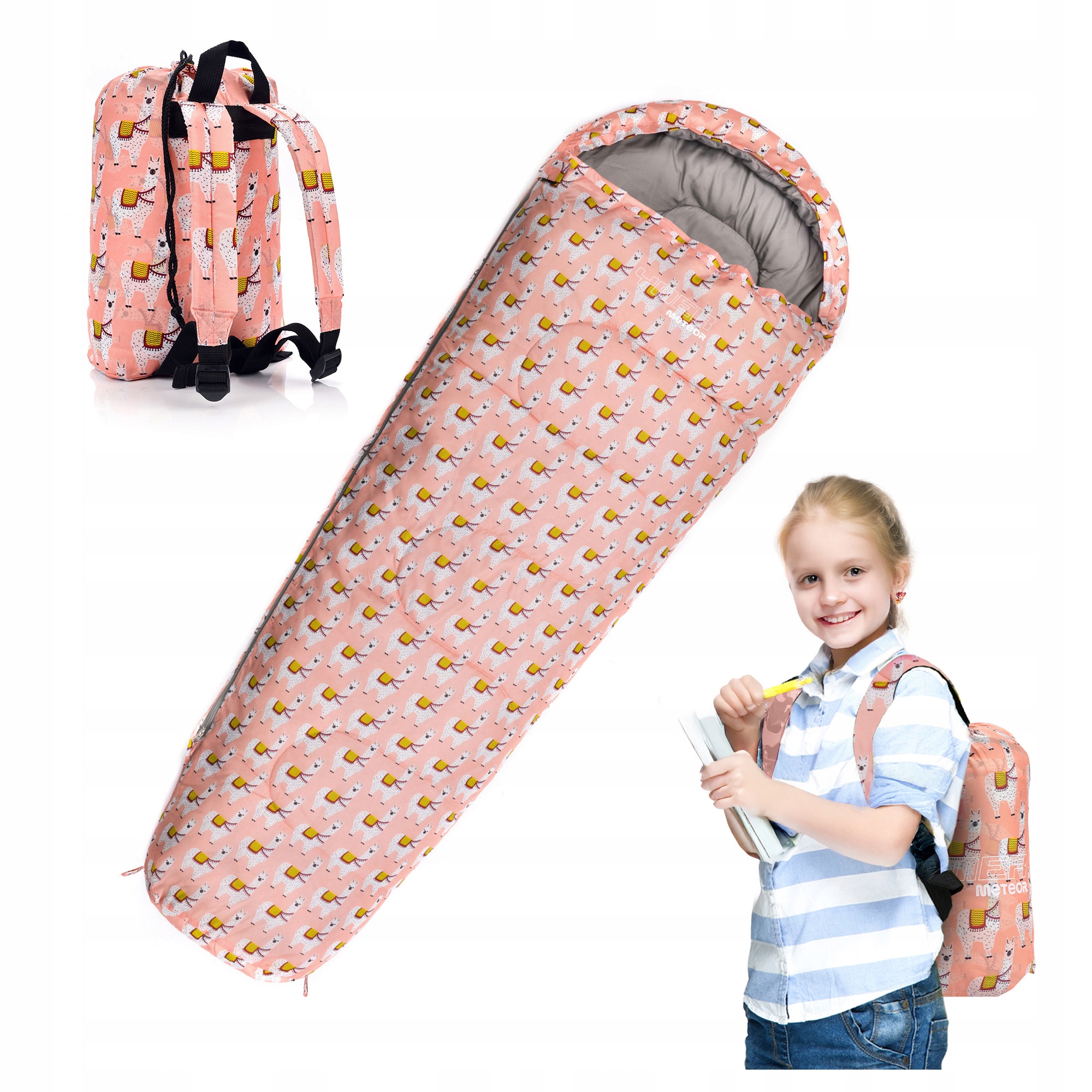 Spací Pytel Pro Děti S Batohem Meteor mumie Ymer Lama (130+30)x60/40 cm