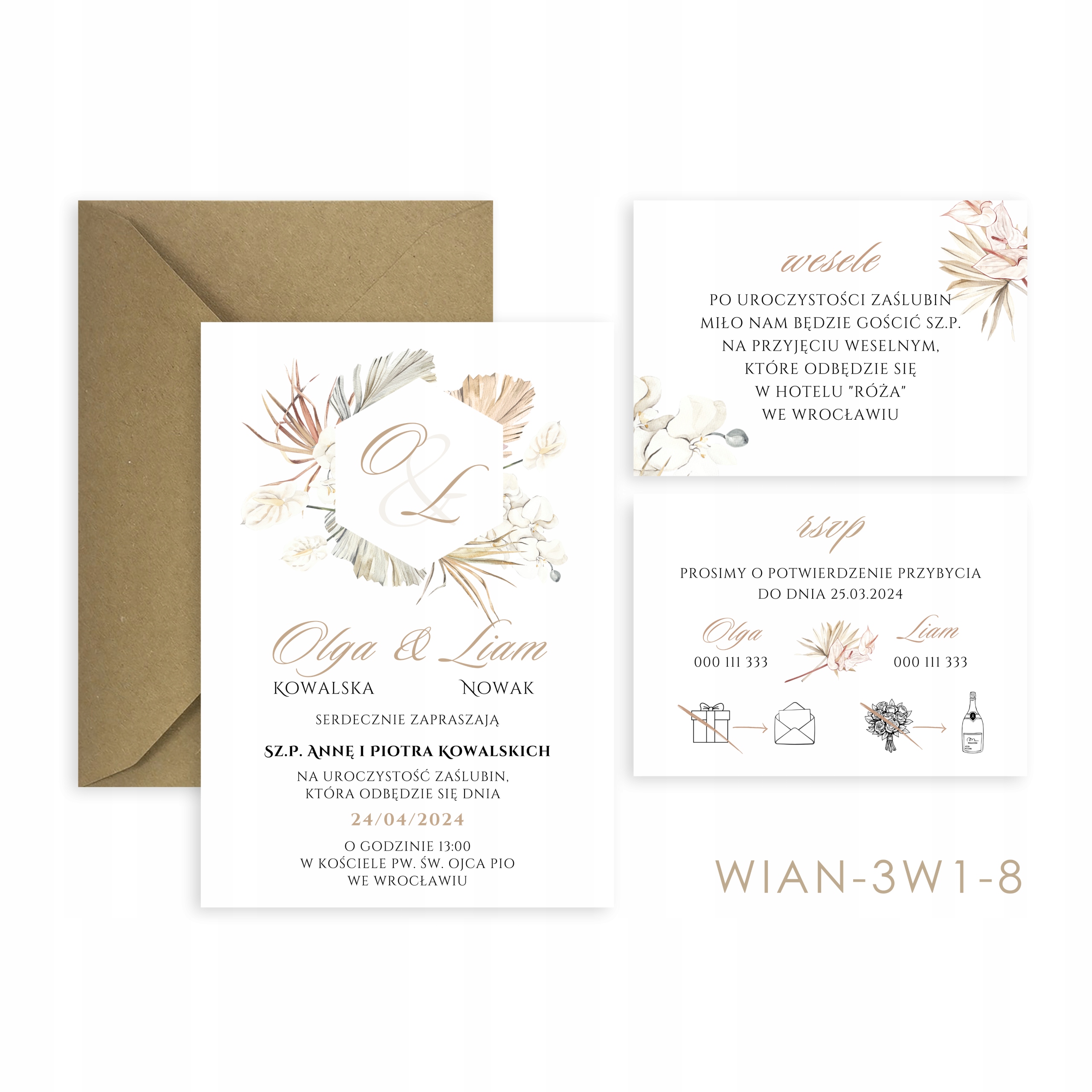 Zaproszenia Ślubne 3 w 1 WIANKI + koperta + gratis, WZORY Rodzaj zaproszenie z kopertą