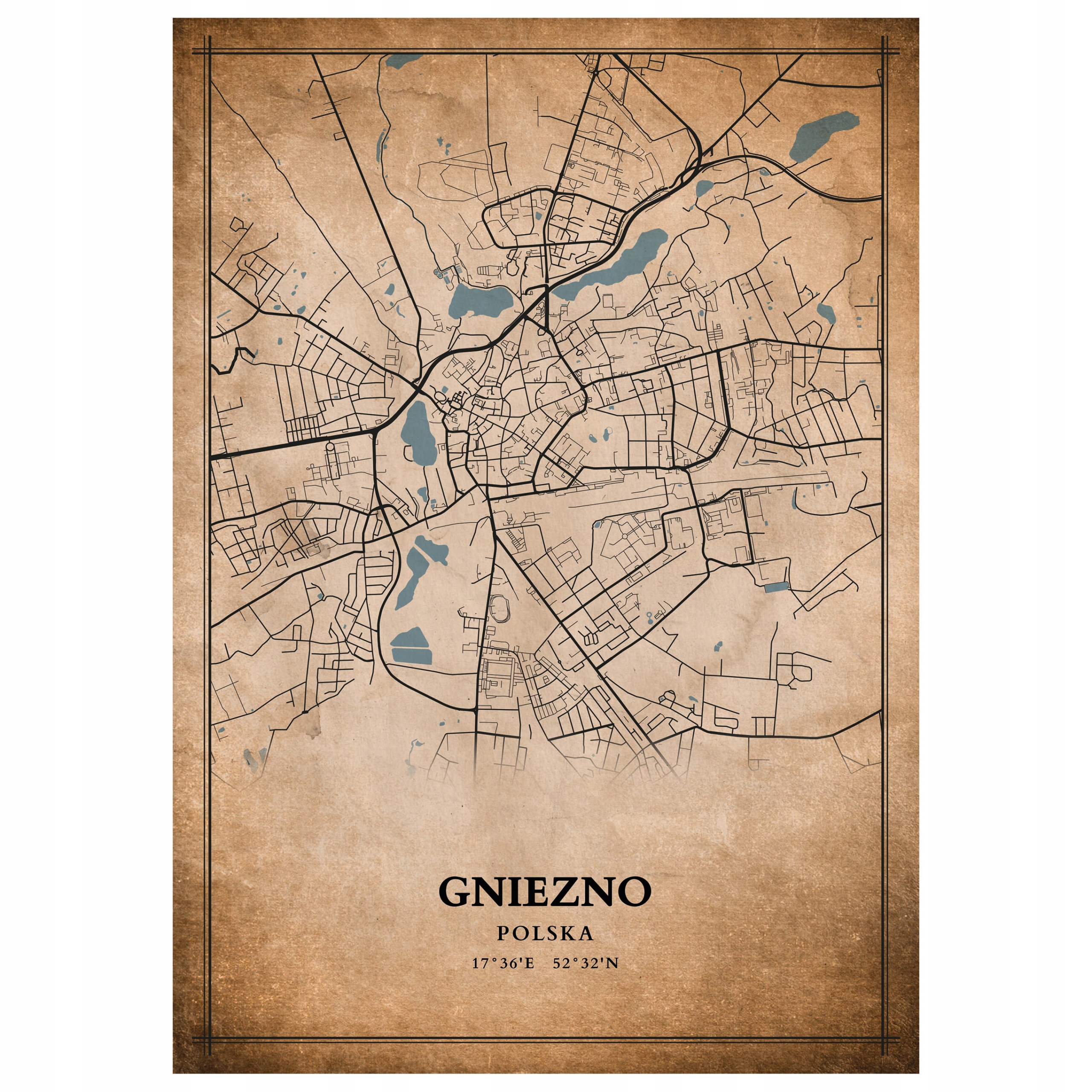 

Plakat Mapa miasta vintage Gniezno 70x50cm
