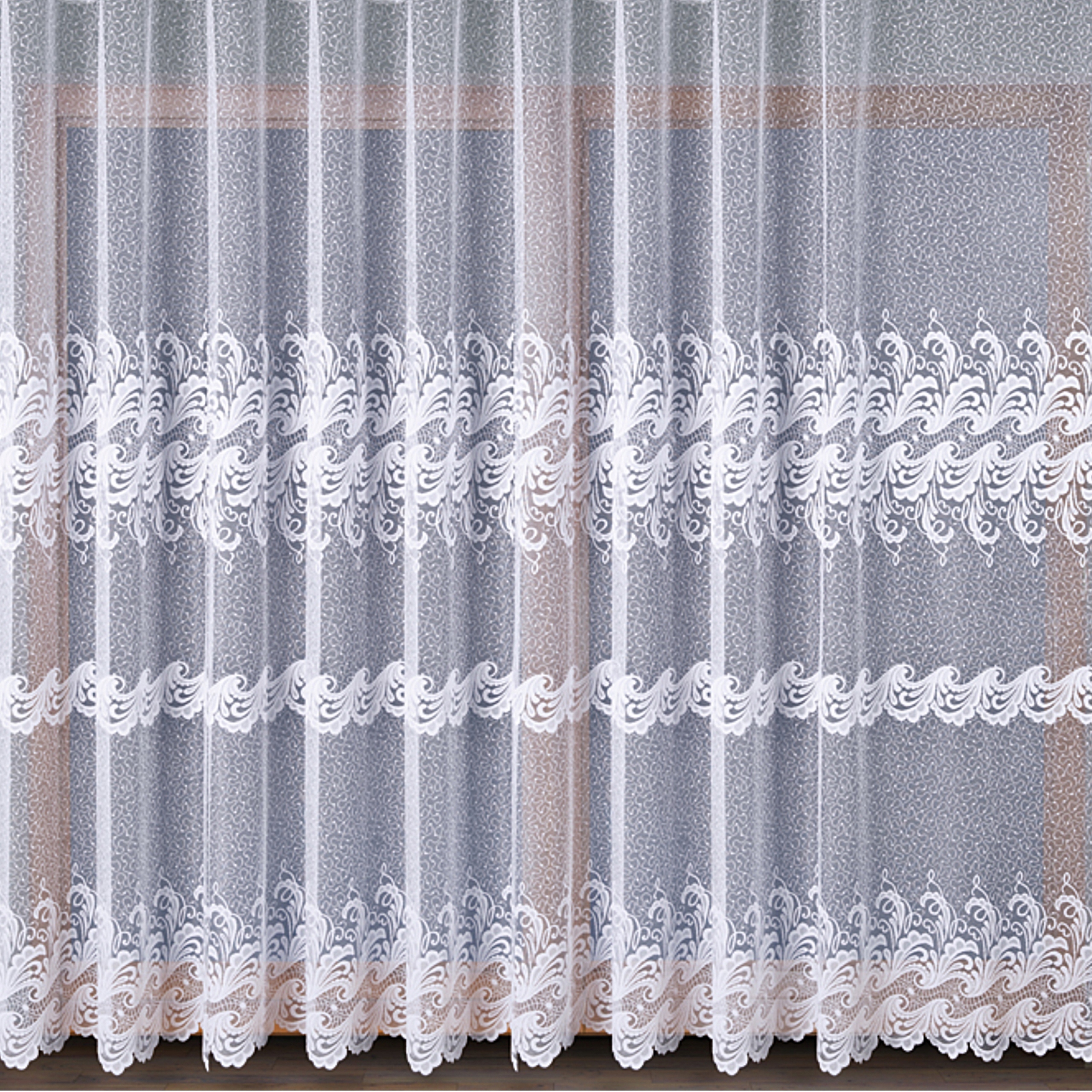 Hotová Záclona Bílá Žakárová Na Pásku Bez Žehlení 300x220 do Obývacího Pokoje