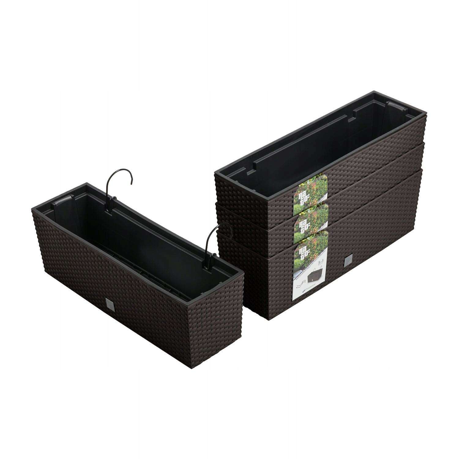 

4x Doniczka balkonowa DRC600W rattanowa z hakami