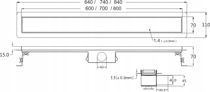 Bravat Odpływ liniowy prysznicowy Black Matt Line Drain 600