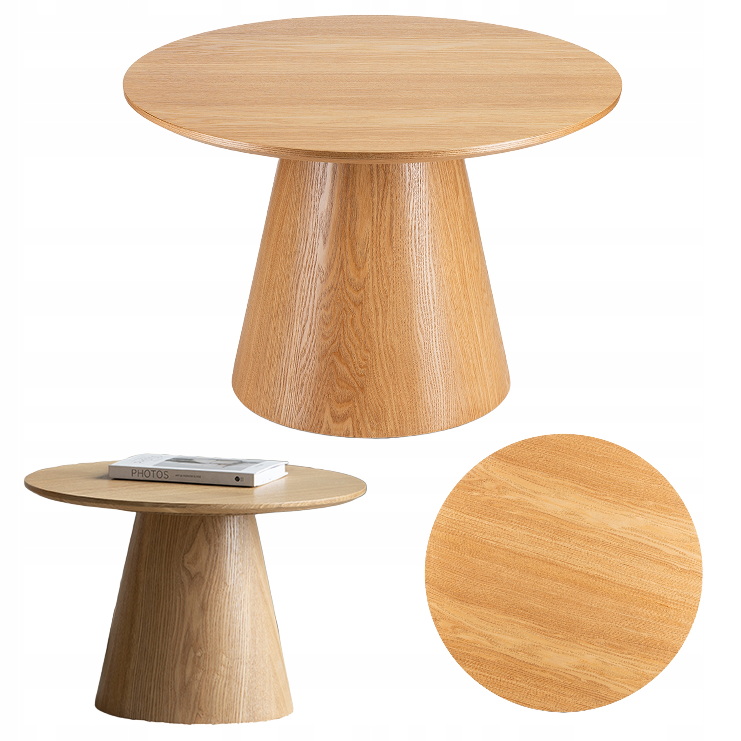 Veľký okrúhly konferenčný stolík Milan 60 cm dubová lavička do obývačky loft scandi Glam