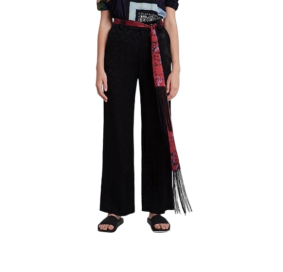 Dámské kalhoty Desigual Terry palazzo černé s viskózou, široké, velikost vel.