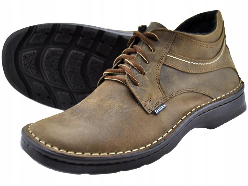 MĘSKIE POLSKIE TRZEWIKI SKÓRZANE 253 BRĄZ 42 Długość wkładki 27.5 cm