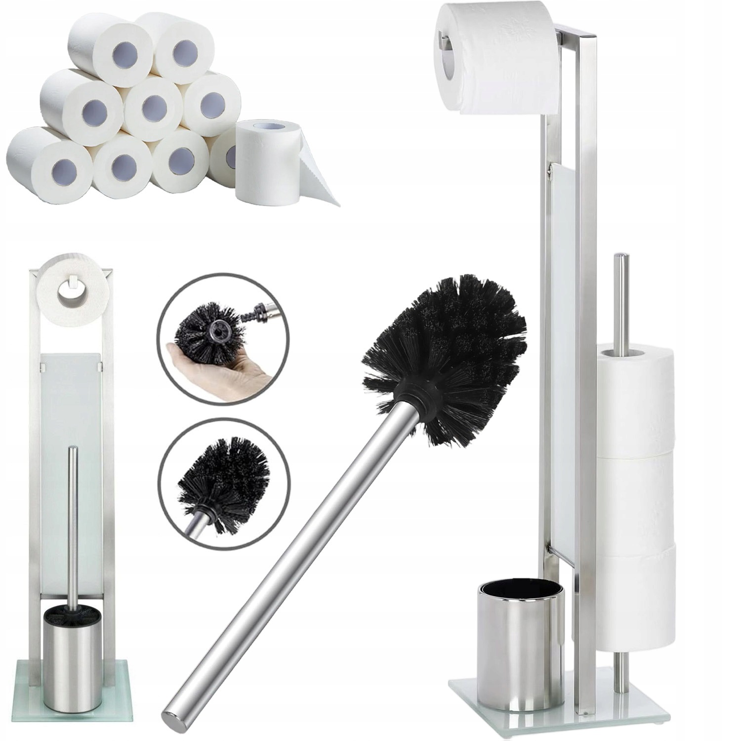 Stojan Na Toaletní Papír A Wc Štětku Stříbrný, Nerez, 3V1