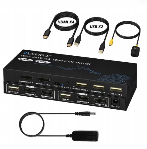 Przełącznik Kvm Hdmi Tcnewcl, 2 porty, 4 Hdmi, 2 Usb 4K@60Hz