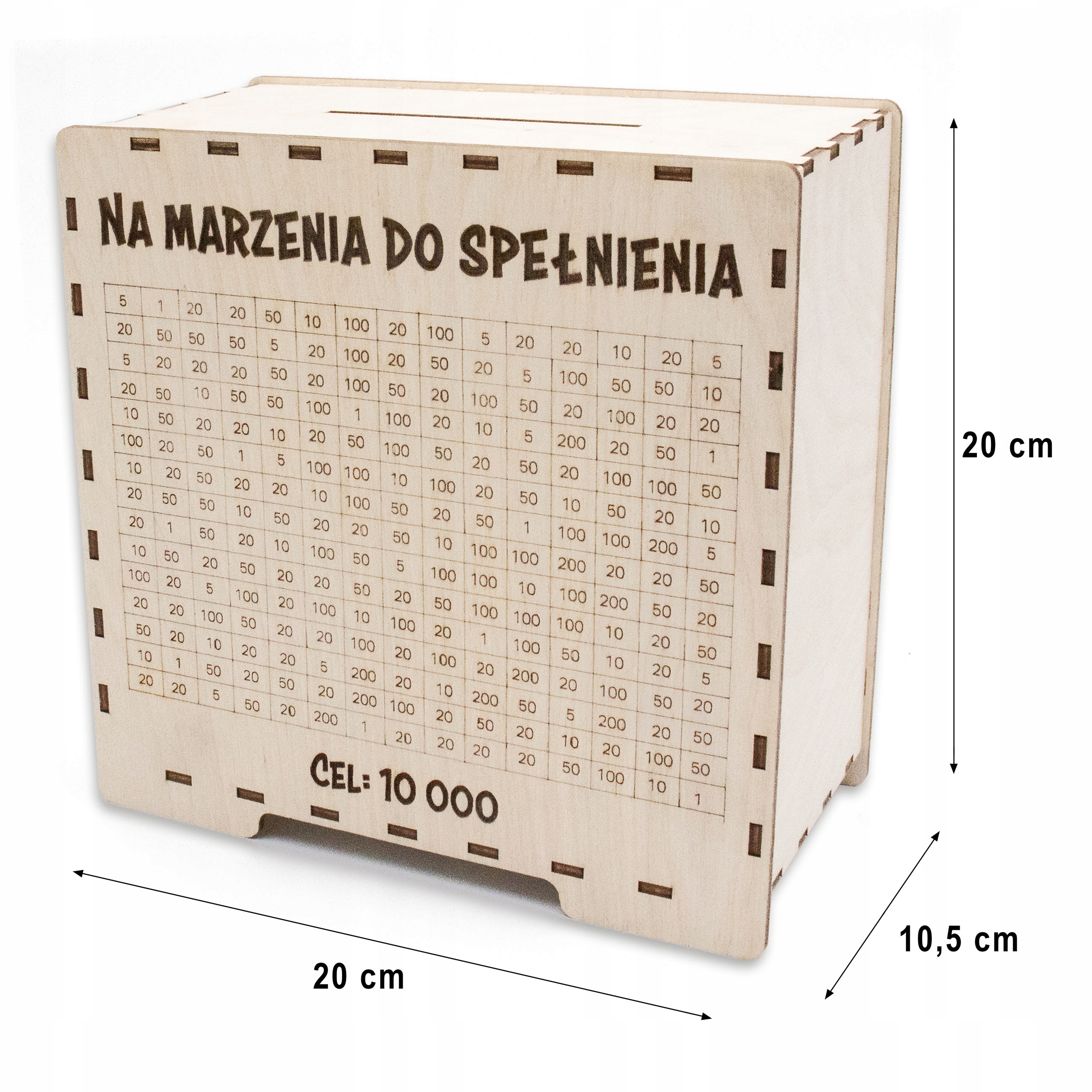 DREWNIANA SKARBONKA WYKREŚLANA PREZENT DOWOLNY NAPIS OSZCZĘDZANIE PIENIĘDZY Marka inna