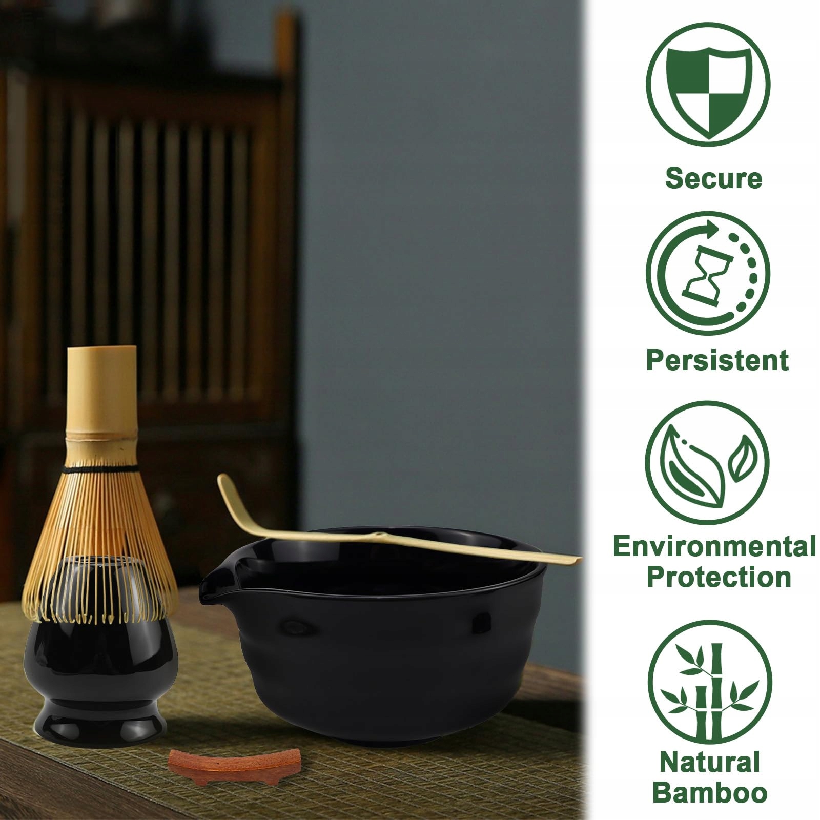 RAXFEKRO Zestaw Do Matcha 5-Częściowy Czarna Ceramika Z Chasenem I Łyżką — miniatura 4