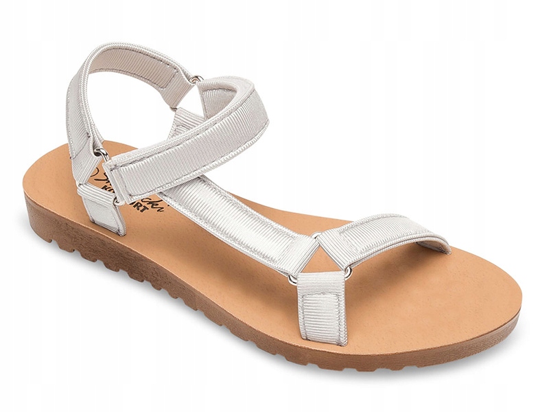 

Sandały Damskie Zapinane Na Rzepy Srebrne 41