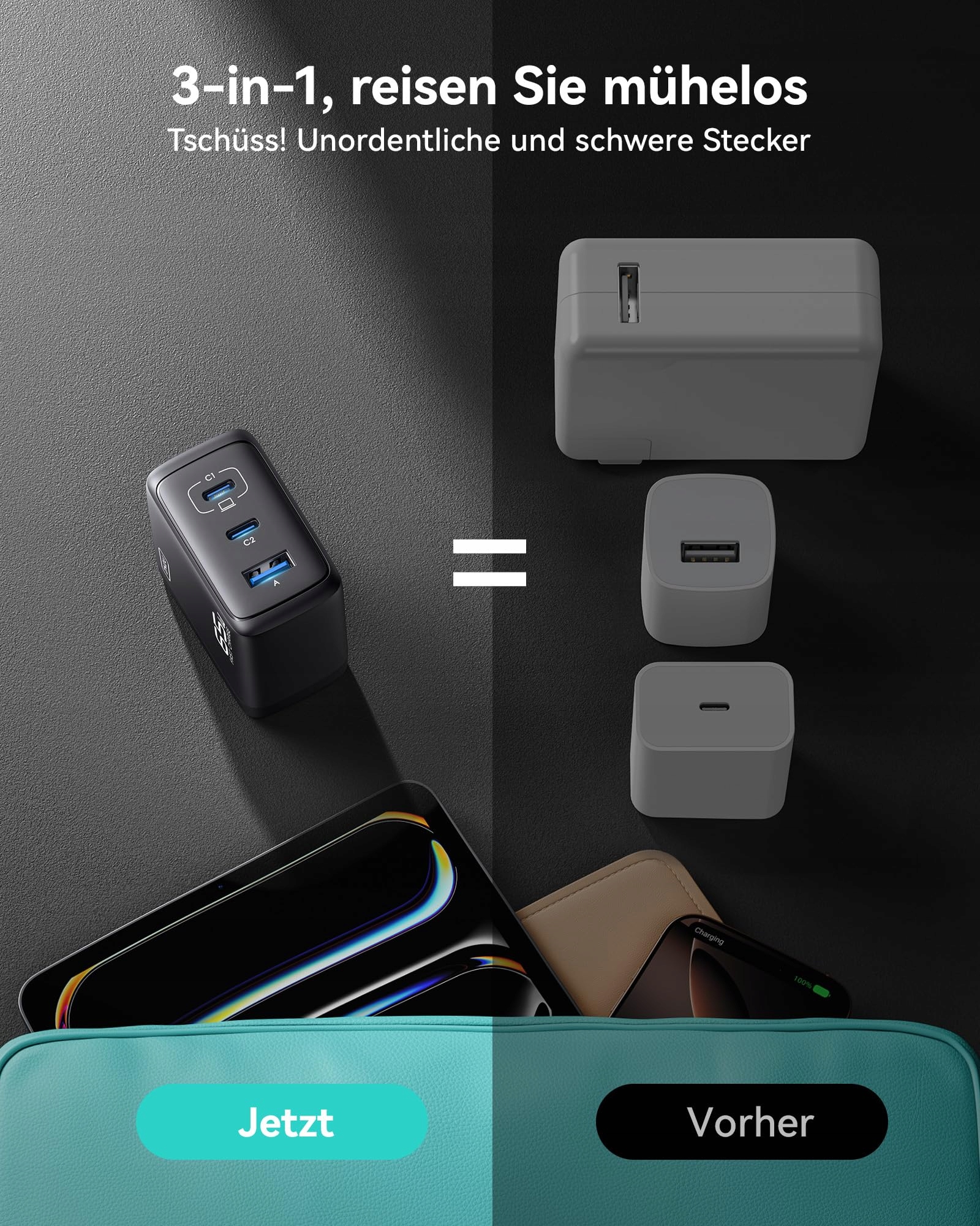INIU 65W Ładowarka USB C Z Kablem Szybkie Ładowanie iPhone iPad Samsung — miniatura 4