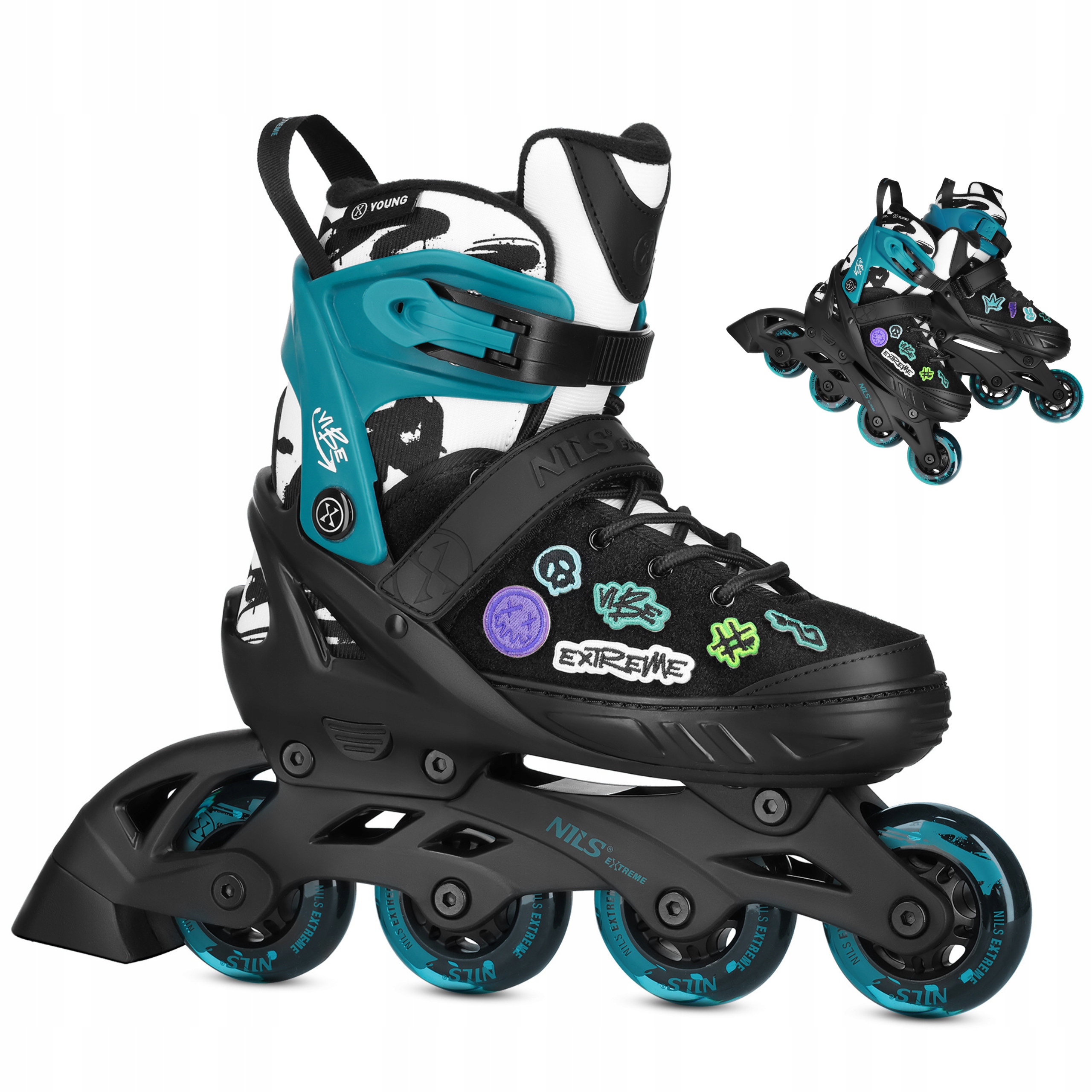 Łyżworolki Nils Vibe Turkusowe M 37-40 Regulowane Kółka Kauczuk