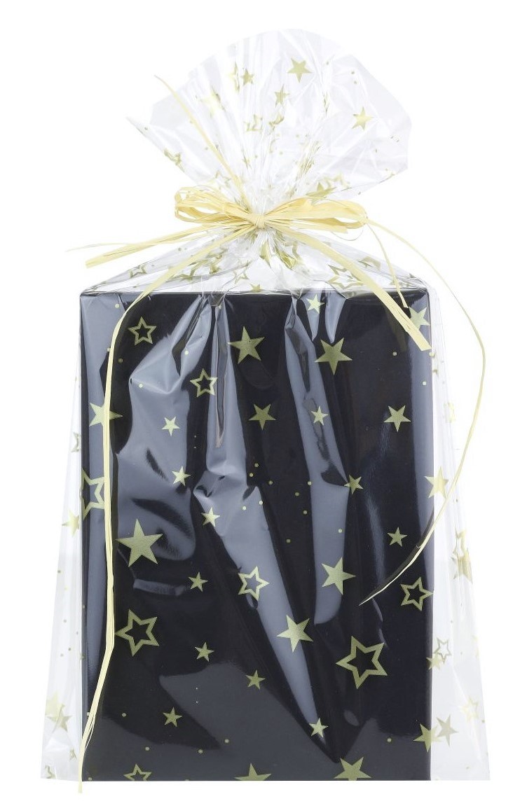Torebki foliowe celofan W ZŁOTE GWIAZDKI na pierniki ŚWIĄTECZNE 15x20 50 sz Wysokość produktu 20 cm
