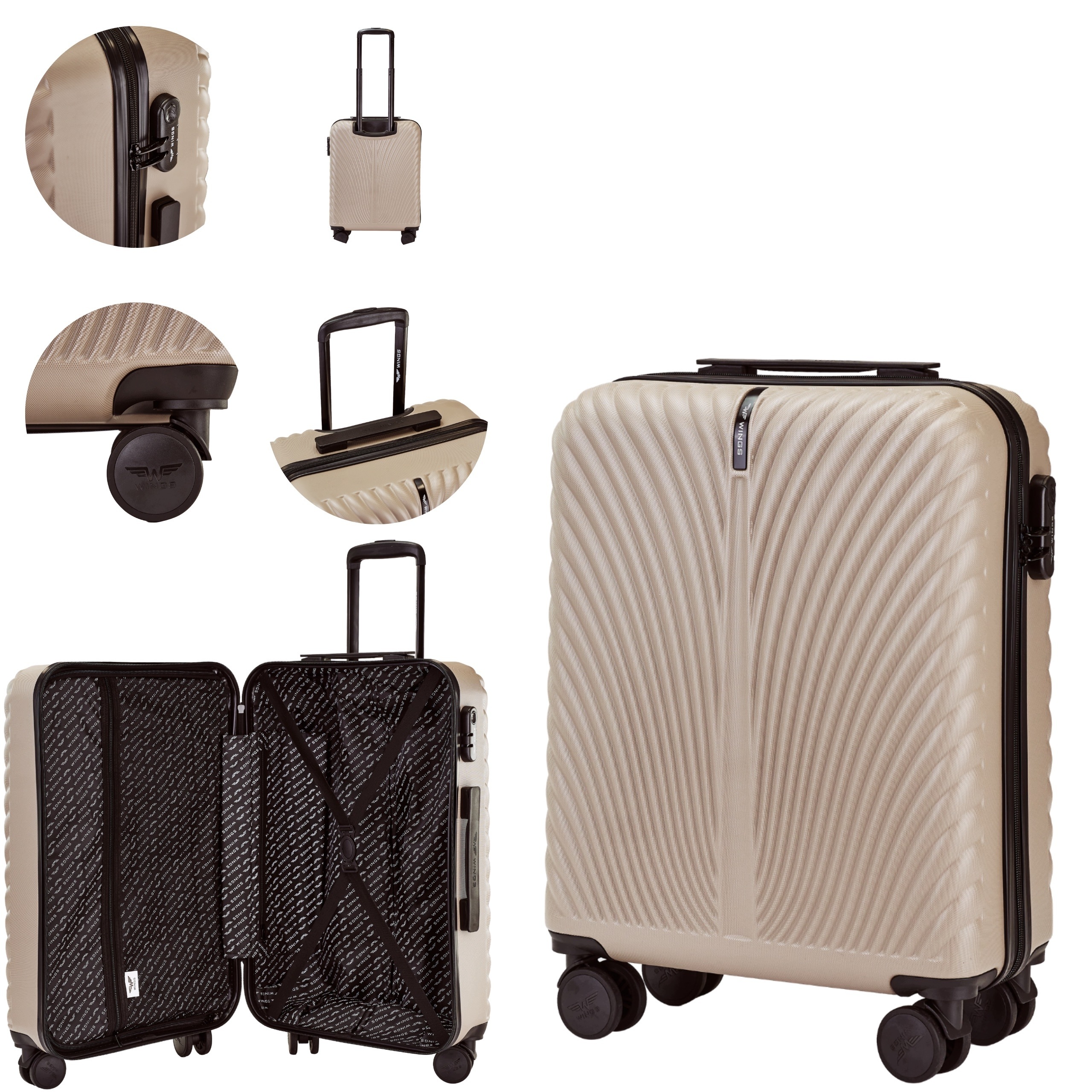 Kabinový kufr Wings polycarbon 38L, příruční zavazadlo do letadla 55x40x20