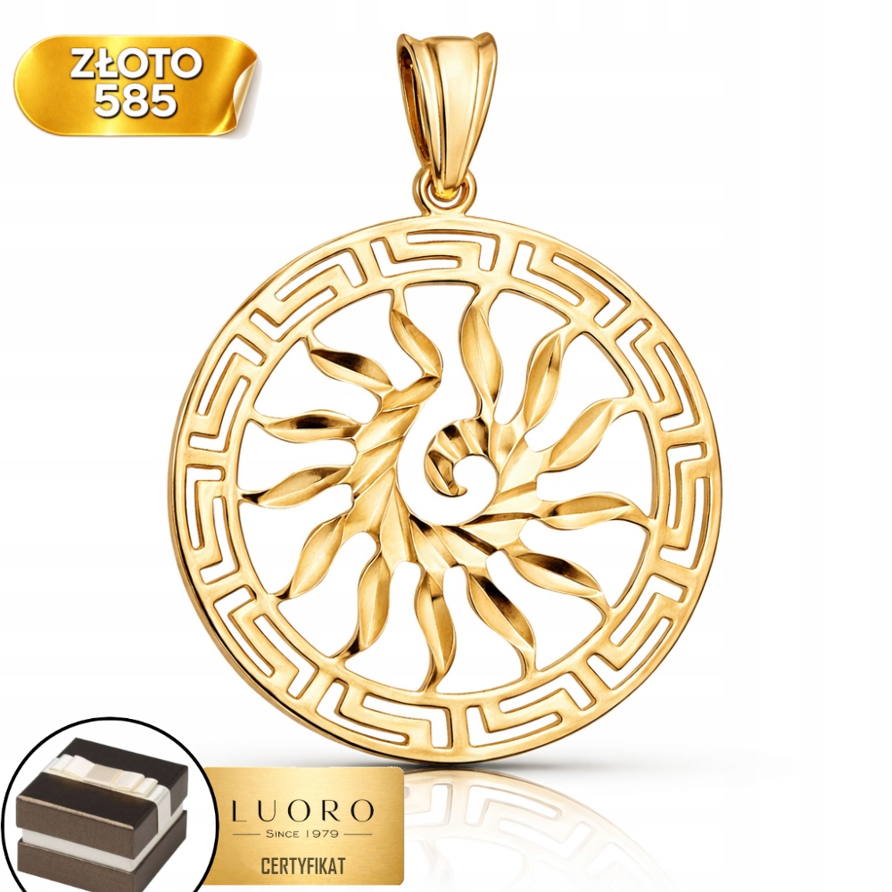 Zlatý Přívěsek 585 14K Slunce Řecký Vzor Průměr 2,7 CM Elegantní